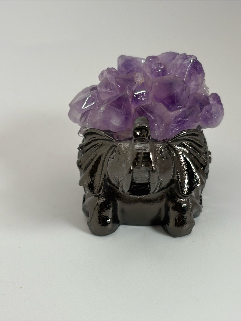 Amethyst Crystal Cluster Elephant Figurine Spiritual Decor